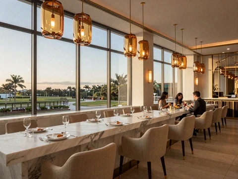 Dr Phillips Restaurant Row Orlando upscale dining lounge interior with gold accents