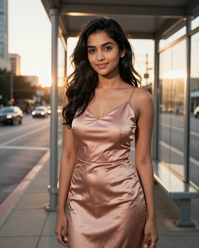 Priya, verified LuxyMeet member on a Dallas McKinney Avenue street at sunset